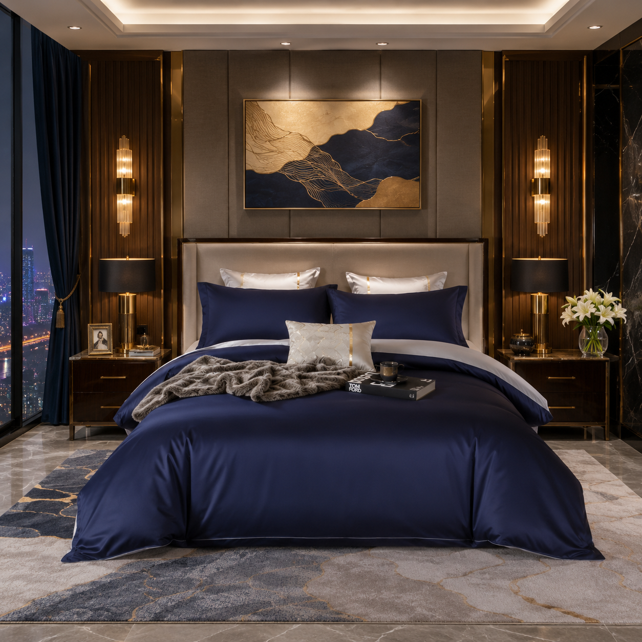 Elegant Two-Tone Egyptian Cotton Bedding Set