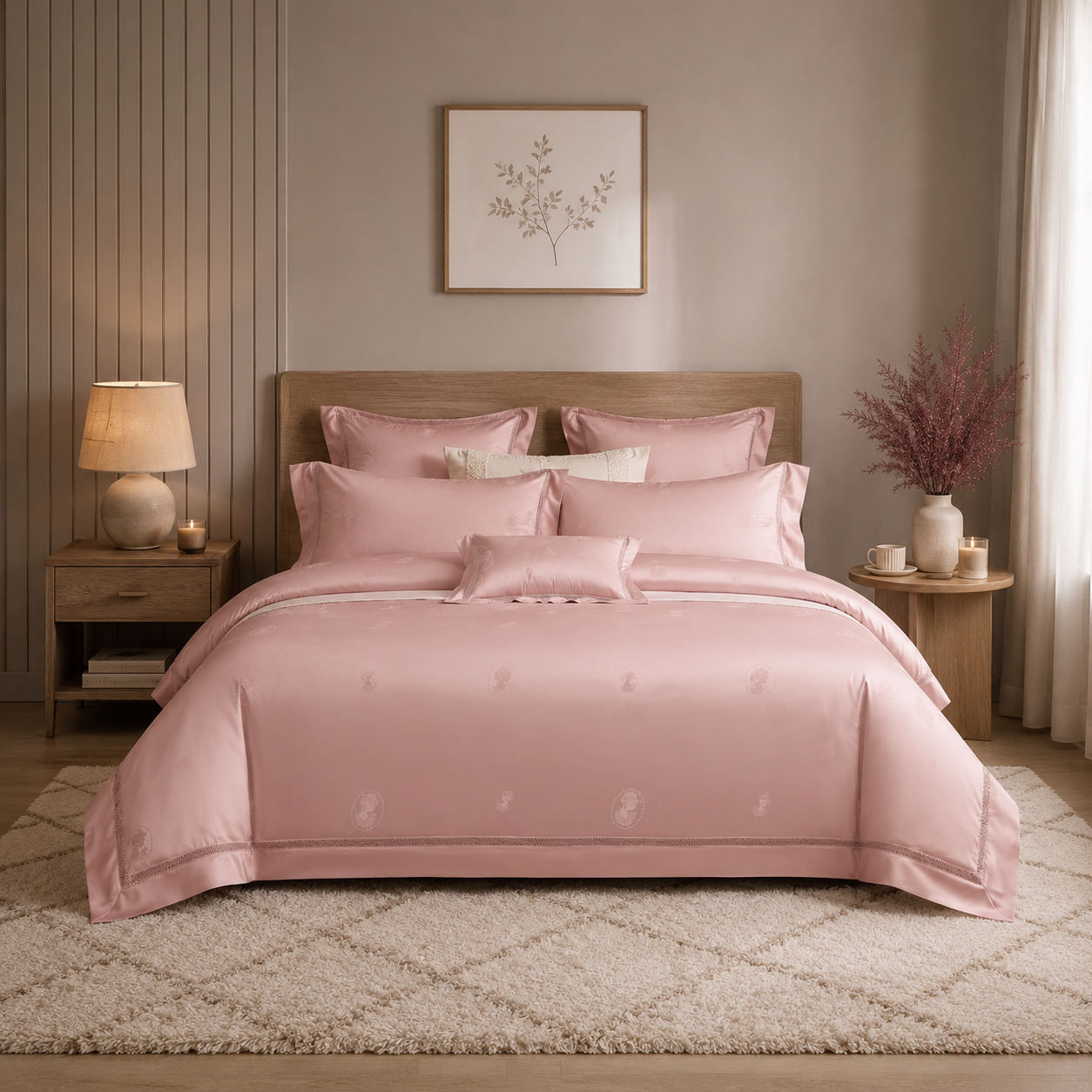 Scandinavian Luxe Jacquard - Blush Dream Egyptian Cotton Bedding Set