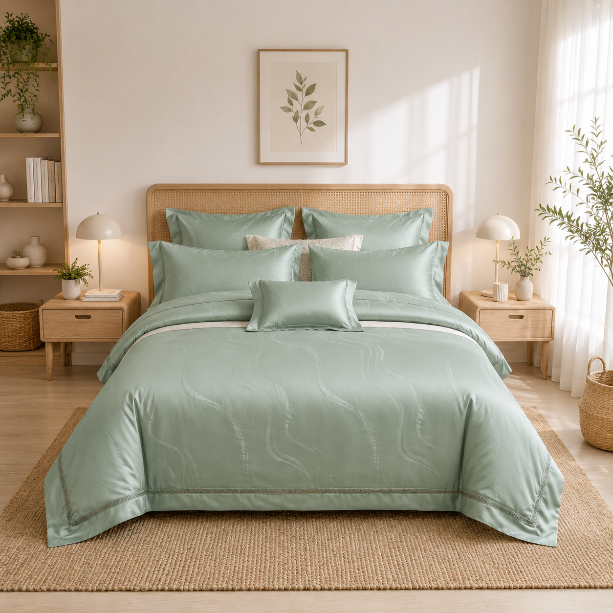 Scandinavian Luxe Jacquard - Sage Mist Egyptian Cotton Bedding Set
