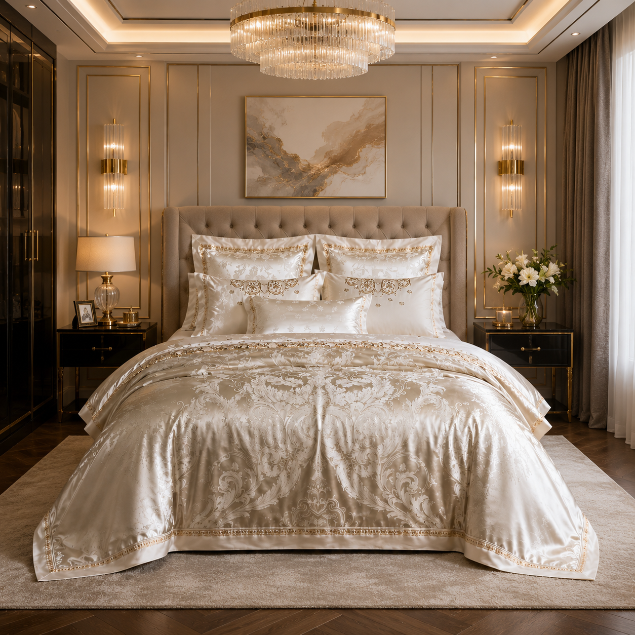 White Jacquard Embroidered Bedding Set