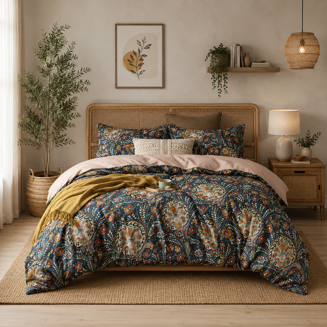 Bright Flamingo Leaf - Marrakech Garden Egyptian Cotton Bedding Set