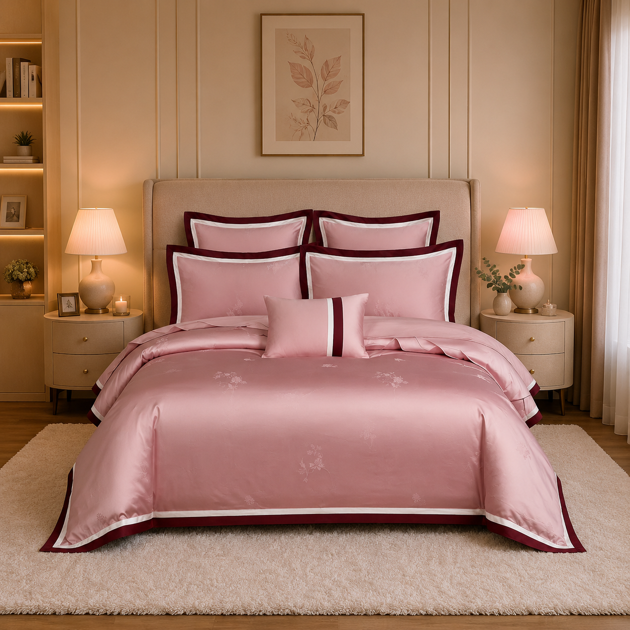 Scandinavian Luxe Jacquard - Blush Rose Egyptian Cotton Bedding Set