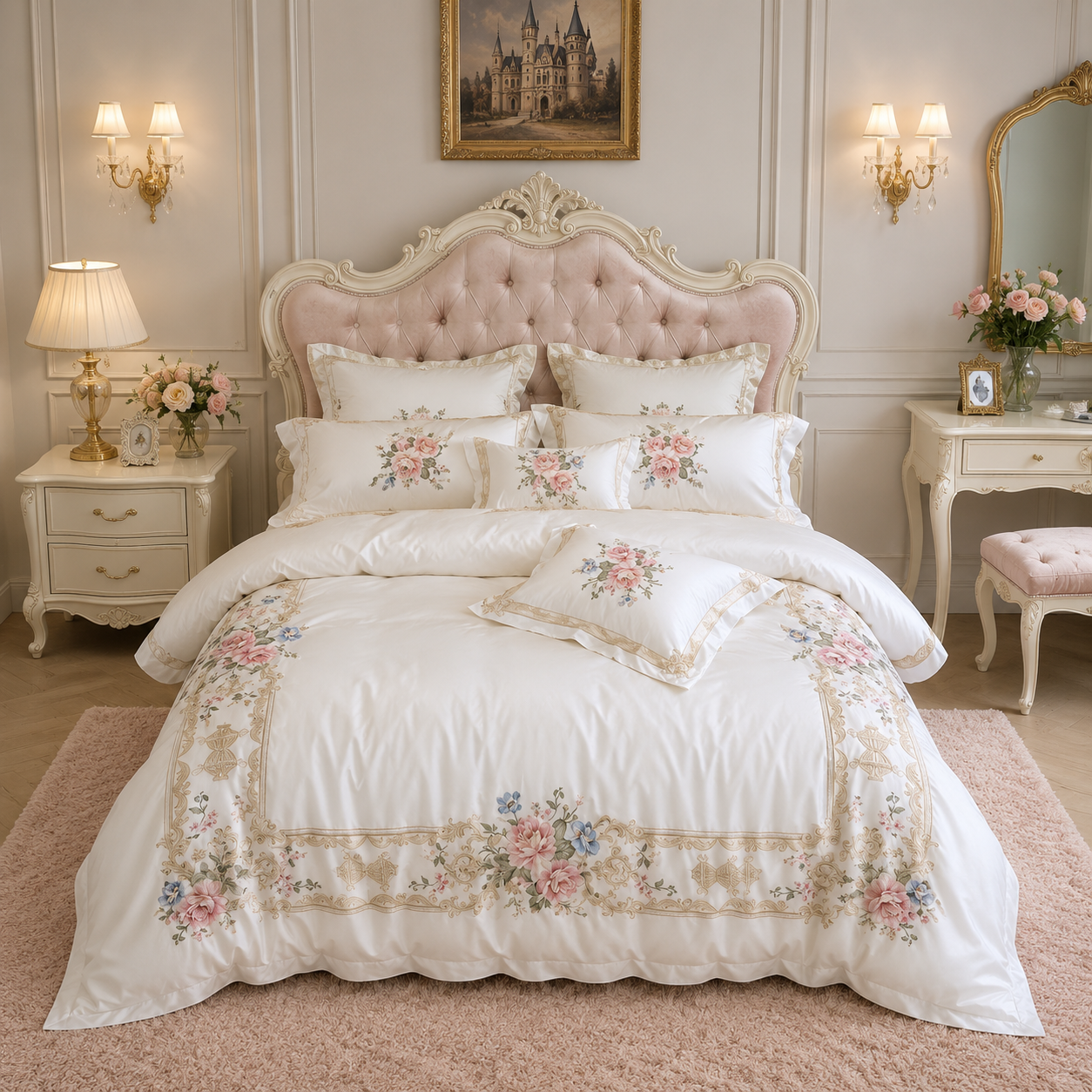 Egyptian Cotton Luxury Embroidered White Bedding Set