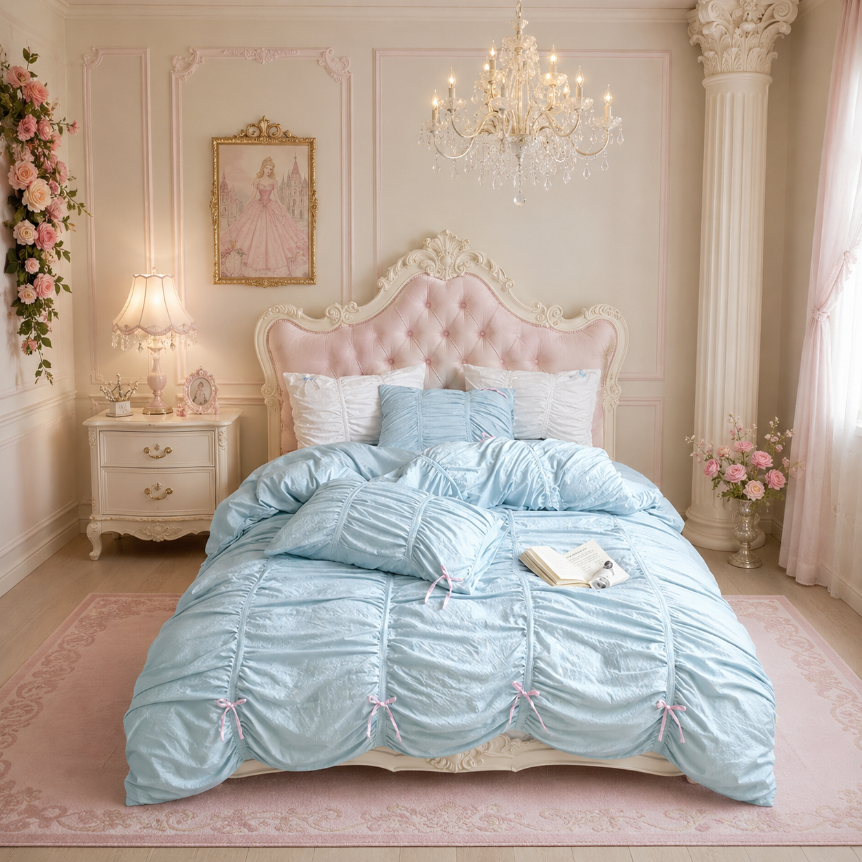 The Enchanted Princess Chamber - Baby Blue Ruched Bedding Set