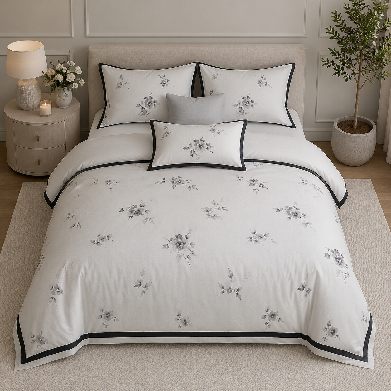 Cooling Eucalyptus Lyocell - Pearl Garden Floral Print Bedding Set