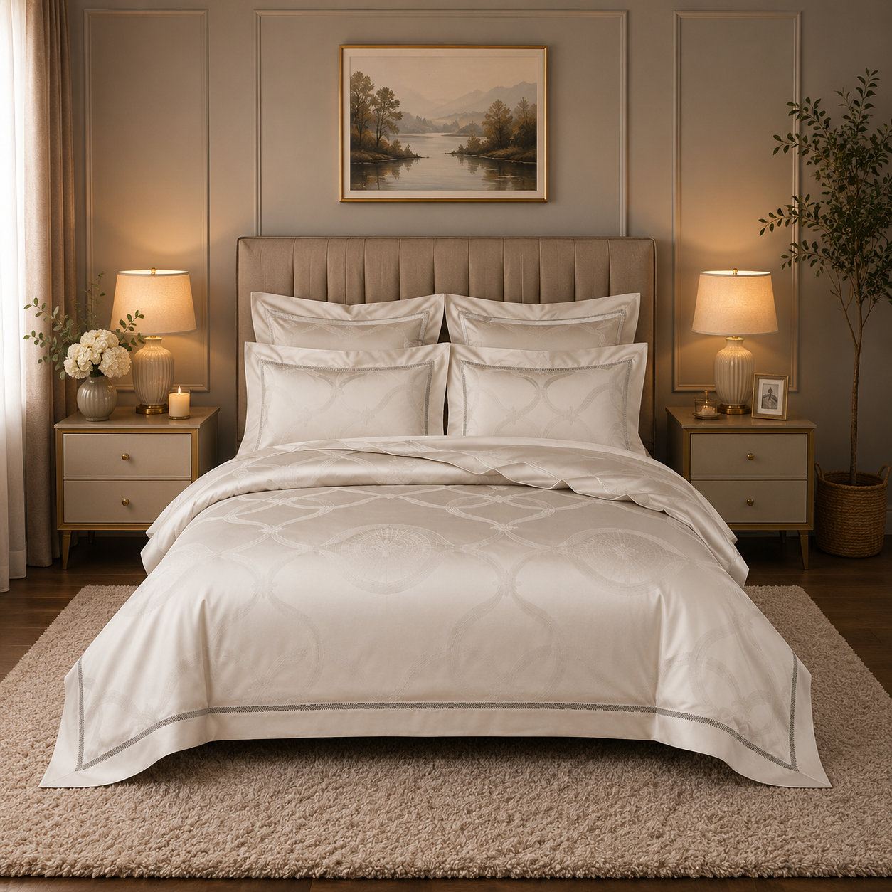 Scandinavian Luxe Jacquard - Champagne Haven Egyptian Cotton Bedding Set