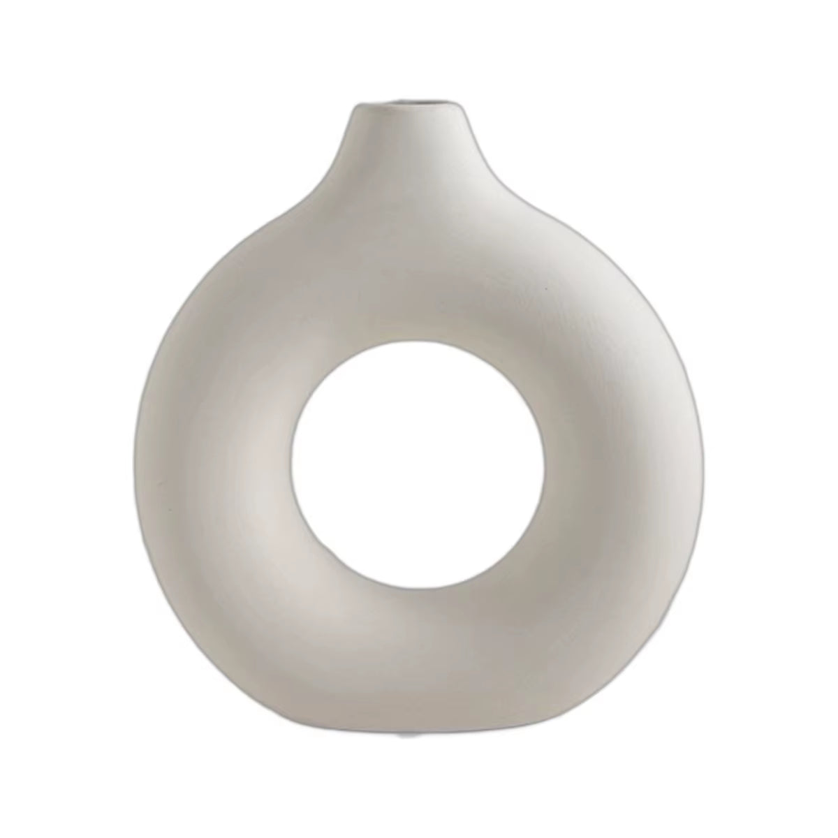 1Pc Imitation Ceramic Pure White Vase Decorative Vase Single Branch Flower Arranging Ornament Donut Design Flowerpot Table Decor