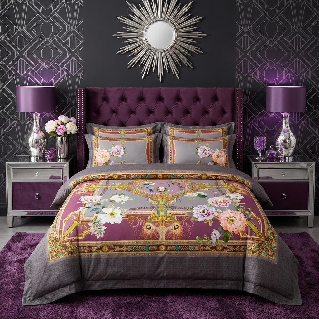 Artisan Design - Purple Baroque Hollywood Regency Egyptian Cotton Bedding Set