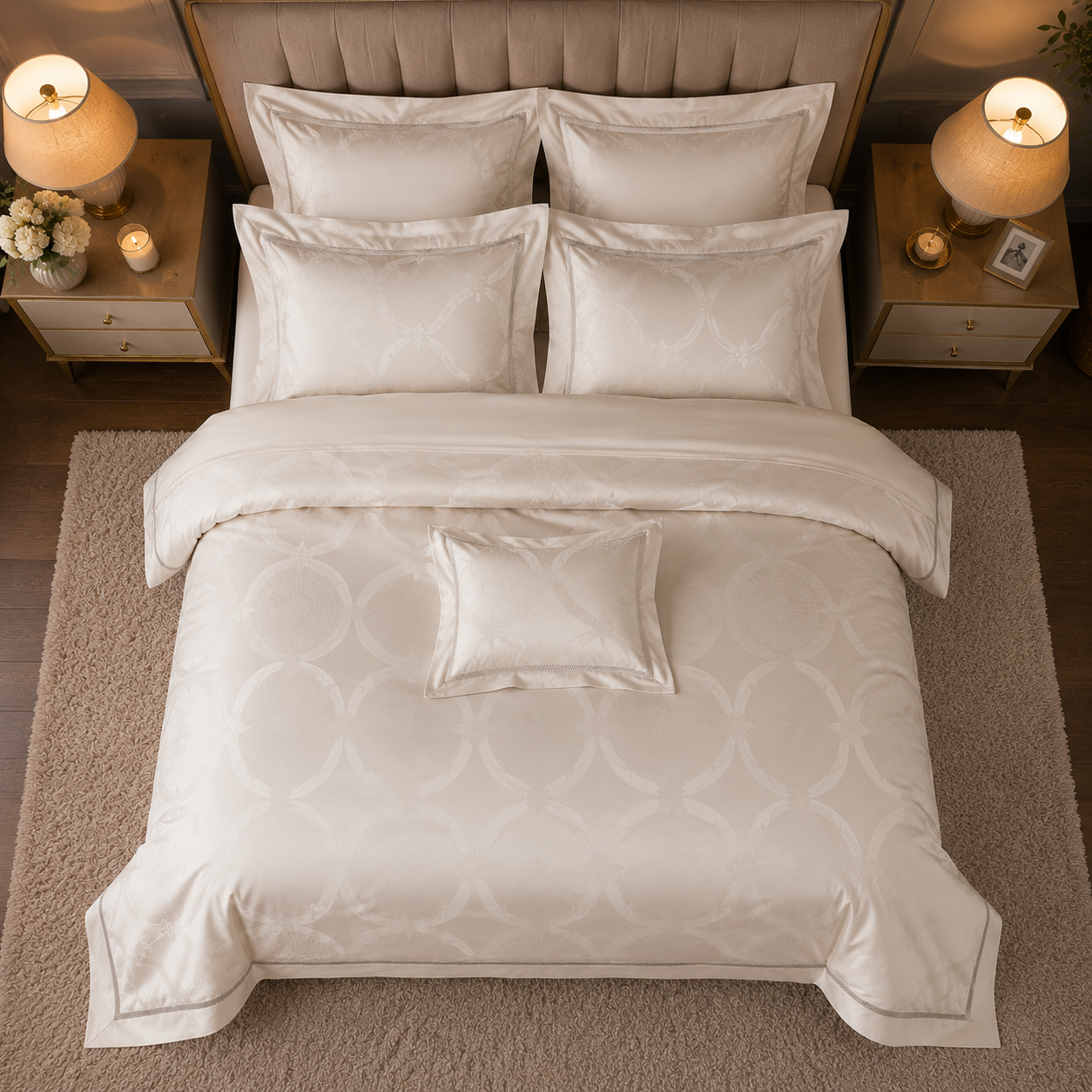 Scandinavian Luxe Jacquard - Champagne Haven Egyptian Cotton Bedding Set