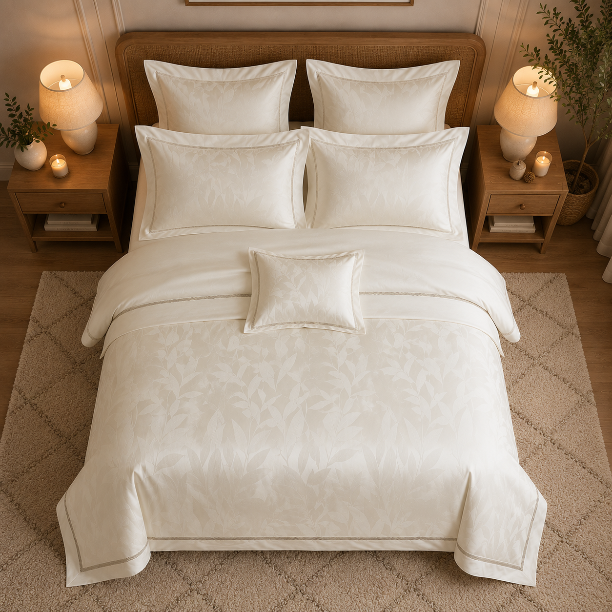 Scandinavian Luxe Jacquard - Ivory Haven Egyptian Cotton Bedding Set