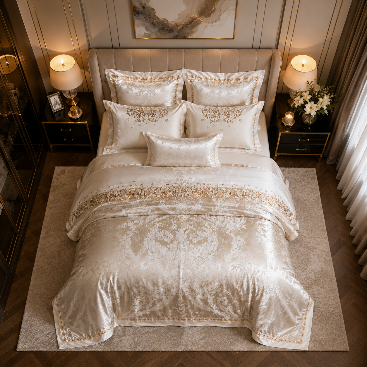 White Jacquard Embroidered Bedding Set
