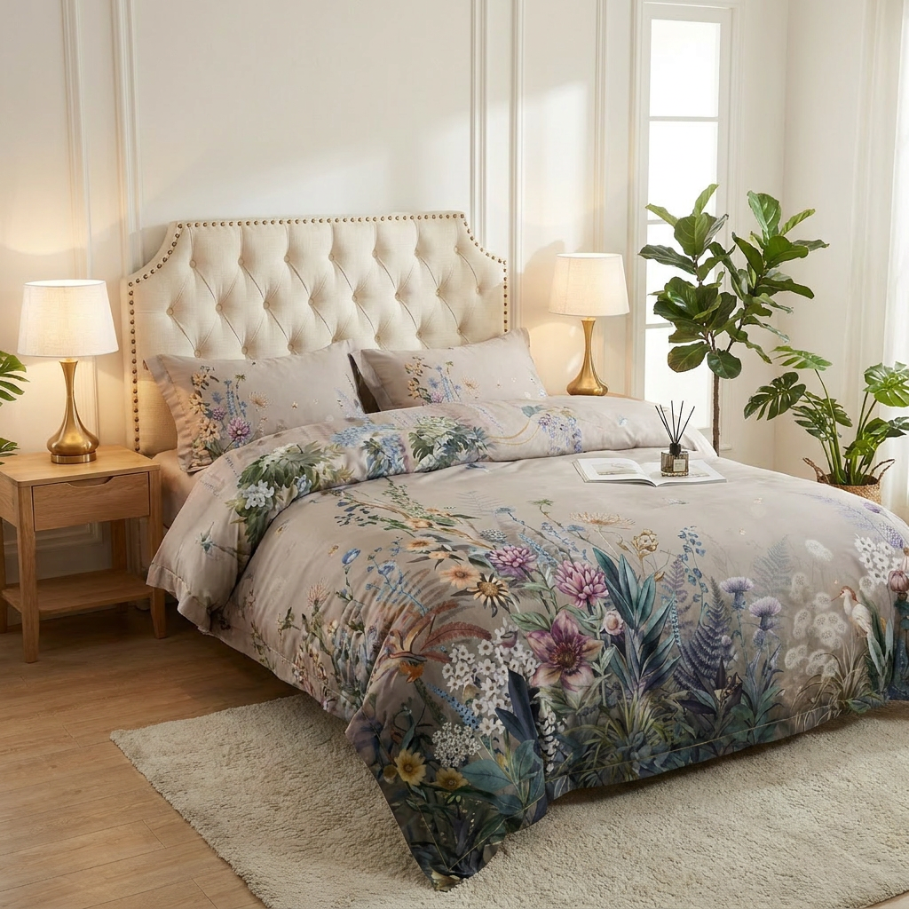 Artisan Design - Floral Bright Natural Egyptian Cotton Bedding Set