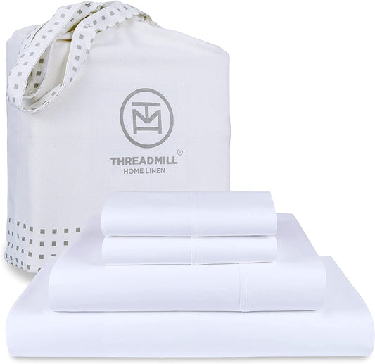 100% Cotton Sheets for Cal King Size Bed - 600 Thread Count Cal King Bed Sheets Set with 16” Deep Pocket - Sateen Weave 4-Piece Bedding Set with Cooling Effect, White