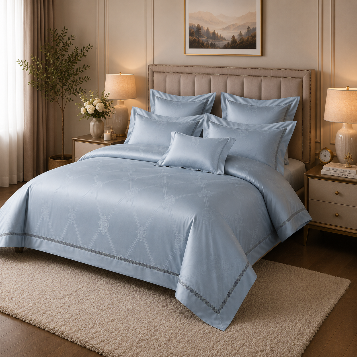 Scandinavian Luxe Jacquard - Silver Mist Egyptian Cotton Bedding Set