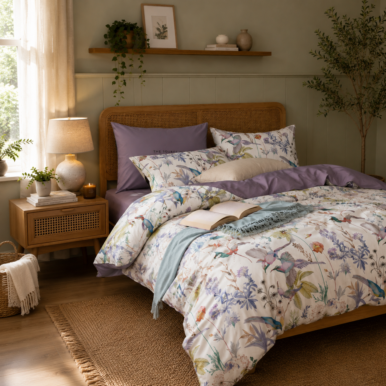 Bright Flamingo Leaf - Lavender Meadow Egyptian Cotton Bedding Set