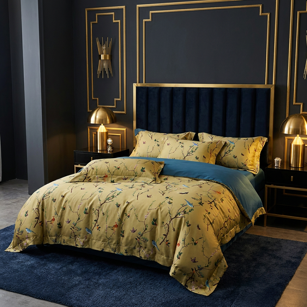 Artisan Design - Chinoiserie Bird Art Deco Egyptian Cotton Bedding Set