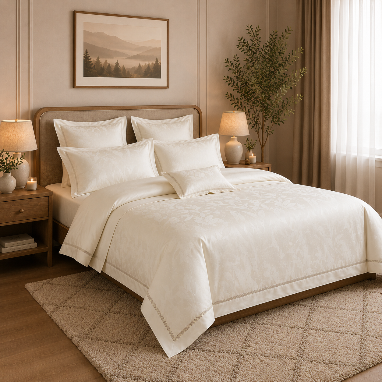 Scandinavian Luxe Jacquard - Ivory Haven Egyptian Cotton Bedding Set