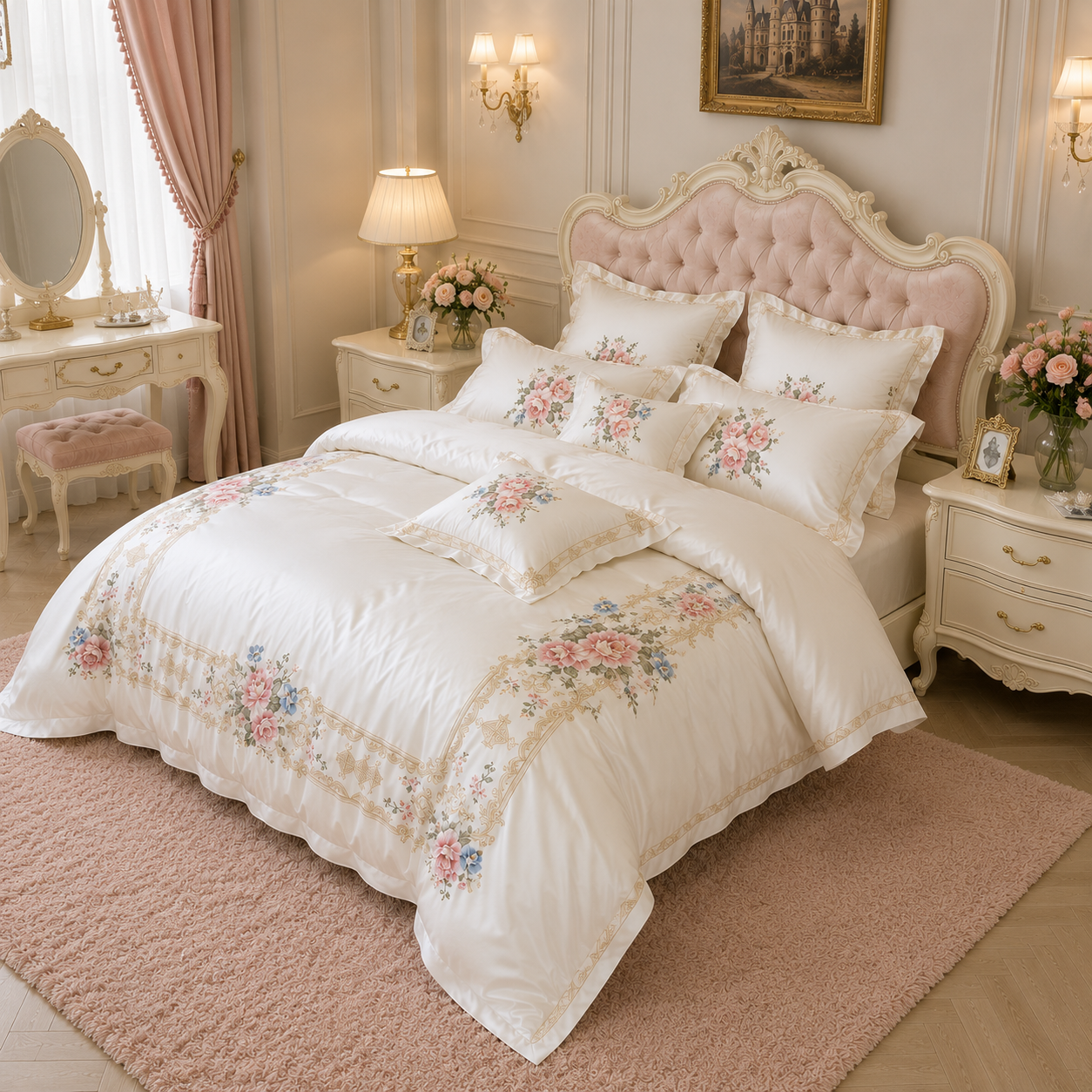 Egyptian Cotton Luxury Embroidered White Bedding Set