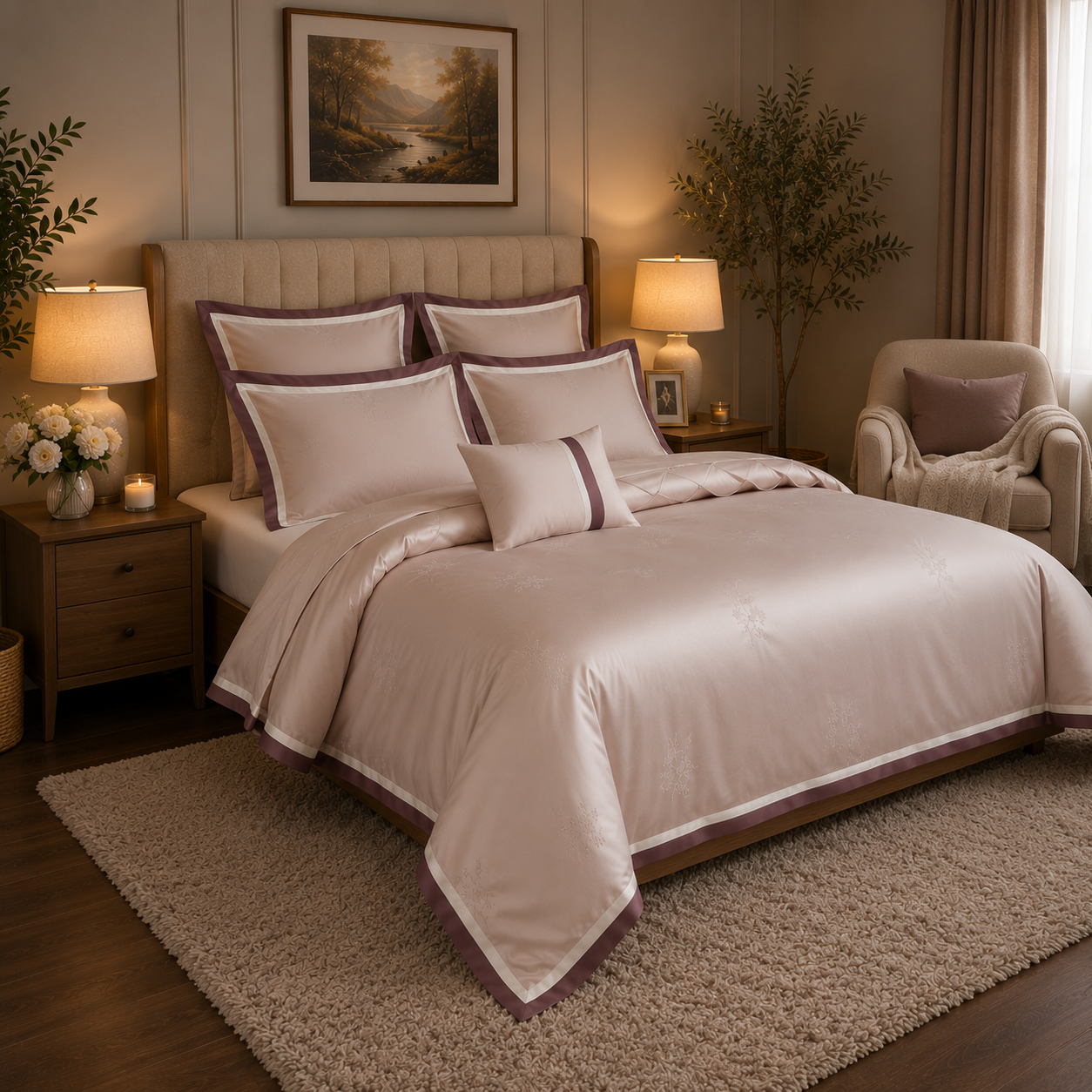 Scandinavian Luxe Jacquard - Blush Cashmere Egyptian Cotton Bedding Set