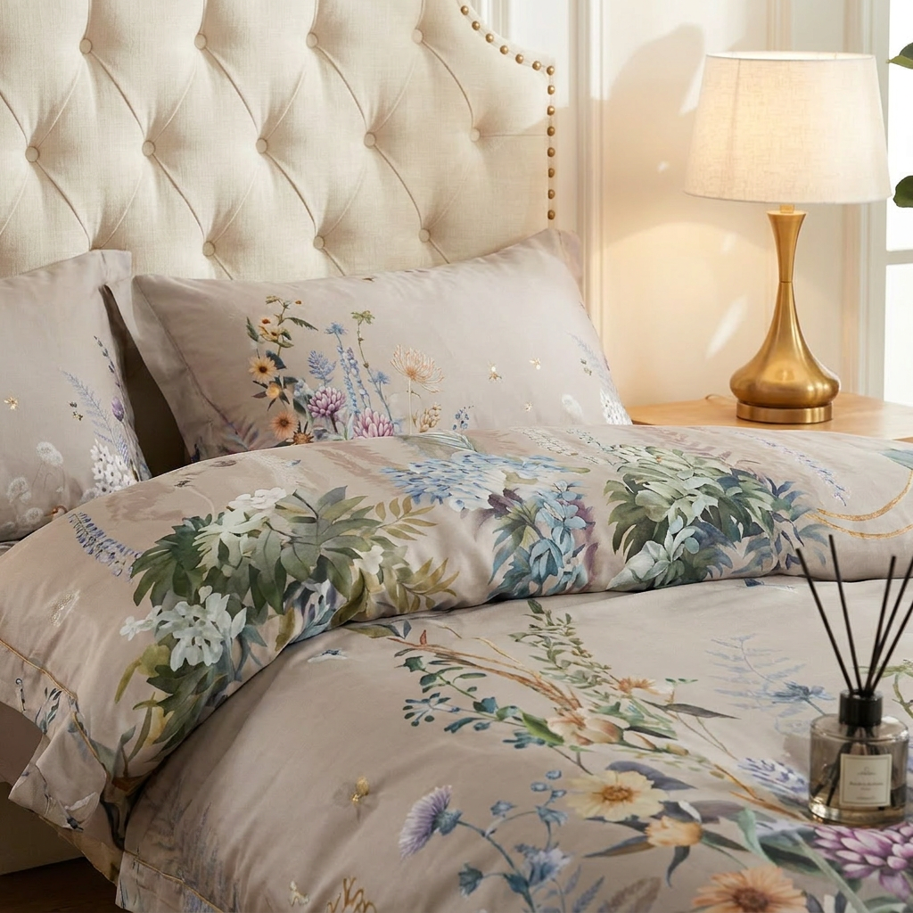 Artisan Design - Floral Bright Natural Egyptian Cotton Bedding Set