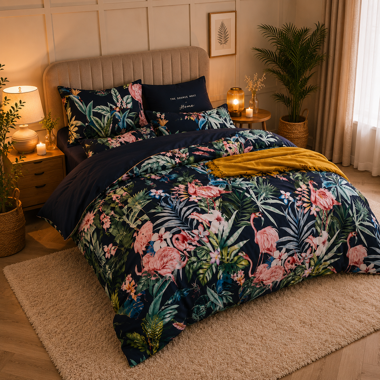 Bright Flamingo Leaf - Island Dreamscape Egyptian Cotton Bedding Set
