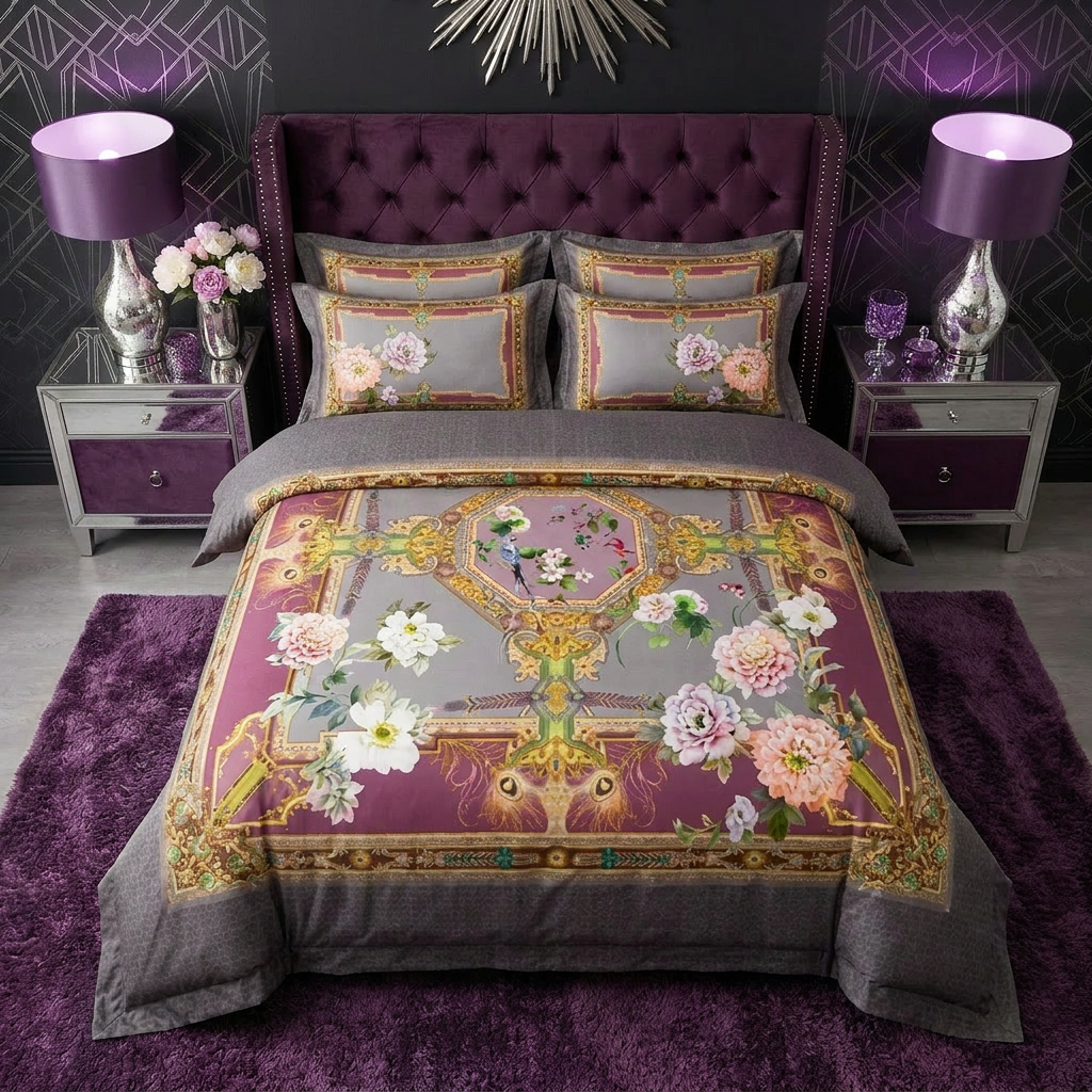 Artisan Design - Purple Baroque Hollywood Regency Egyptian Cotton Bedding Set