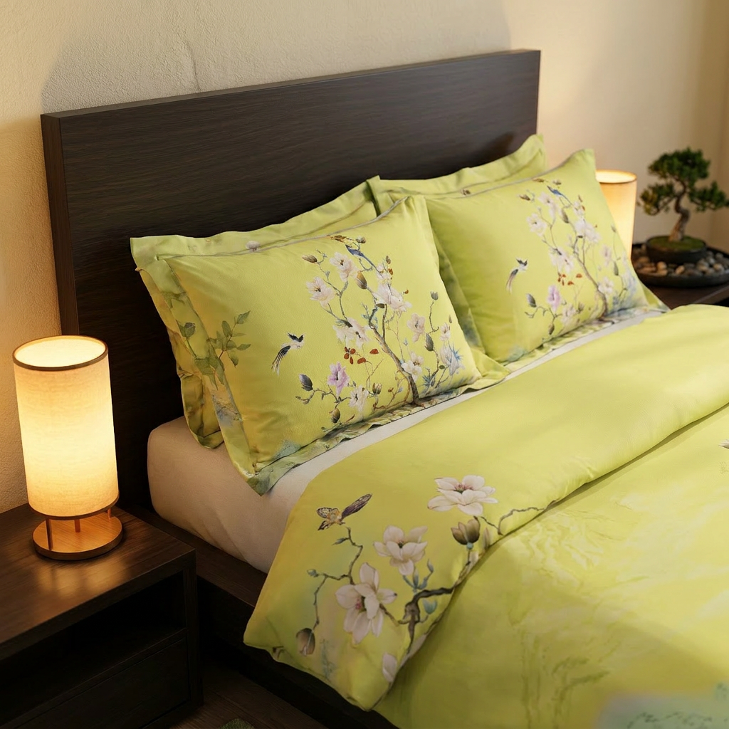 Artisan Design - Yellow Chinoiserie Blossom Japandi Luxury Egyptian Cotton Bedding Set