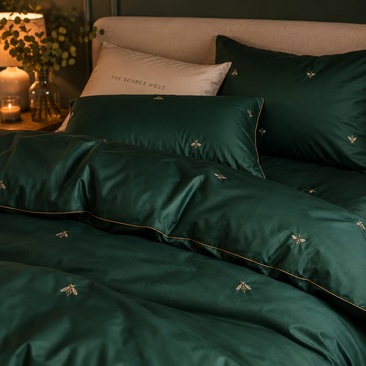 Bright Flamingo Leaf - Emerald Serenity Egyptian Cotton Bedding Set