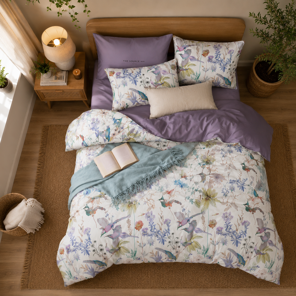 Bright Flamingo Leaf - Lavender Meadow Egyptian Cotton Bedding Set