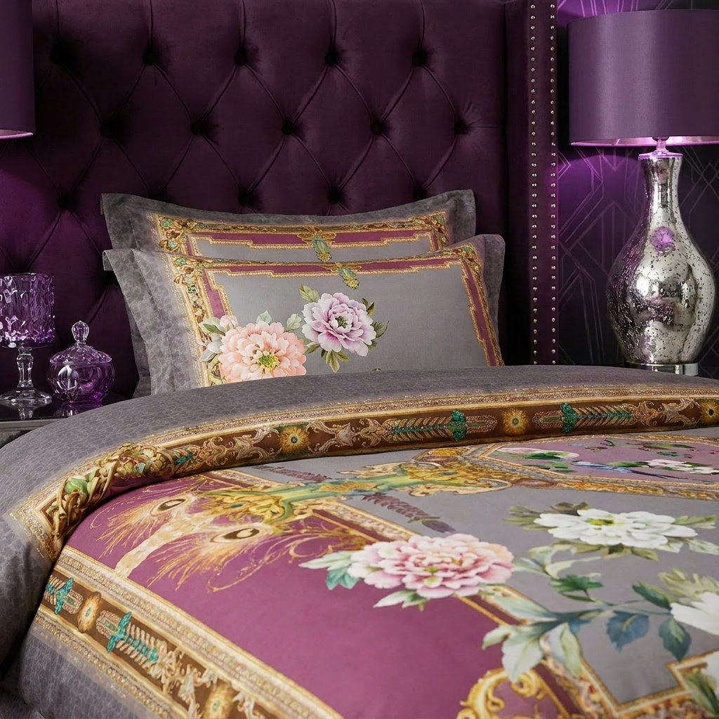 Artisan Design - Purple Baroque Hollywood Regency Egyptian Cotton Bedding Set