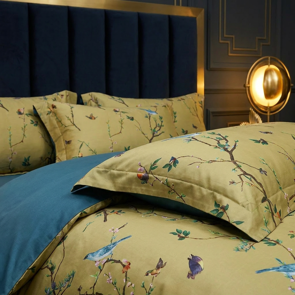 Artisan Design - Chinoiserie Bird Art Deco Egyptian Cotton Bedding Set