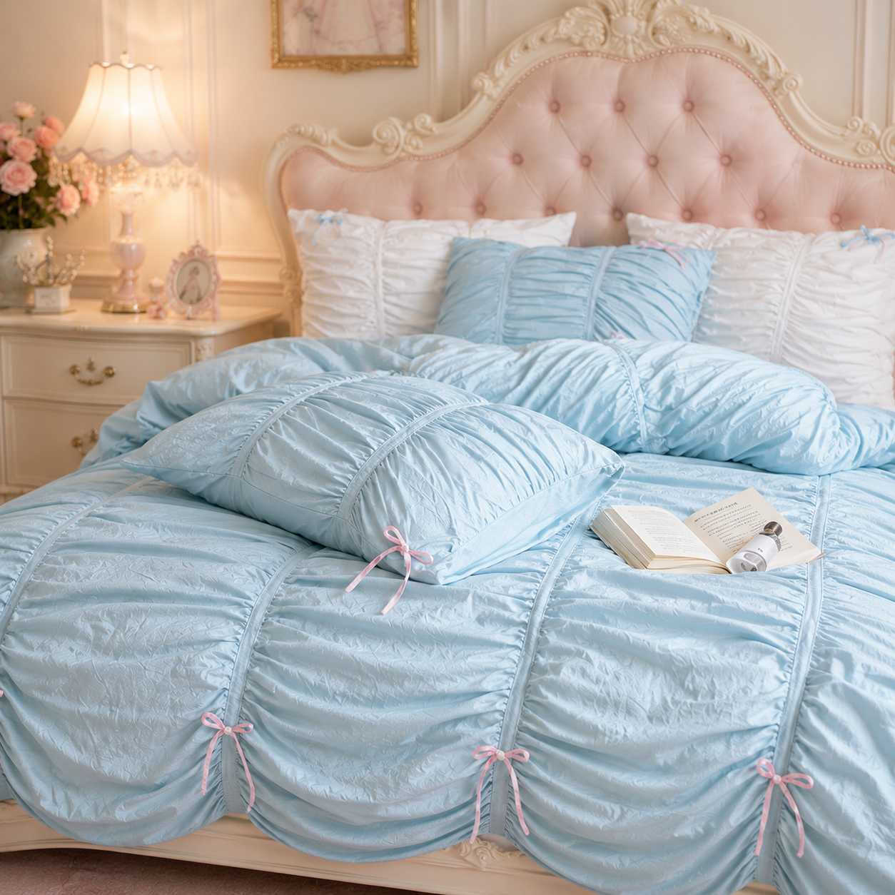 The Enchanted Princess Chamber - Baby Blue Ruched Bedding Set