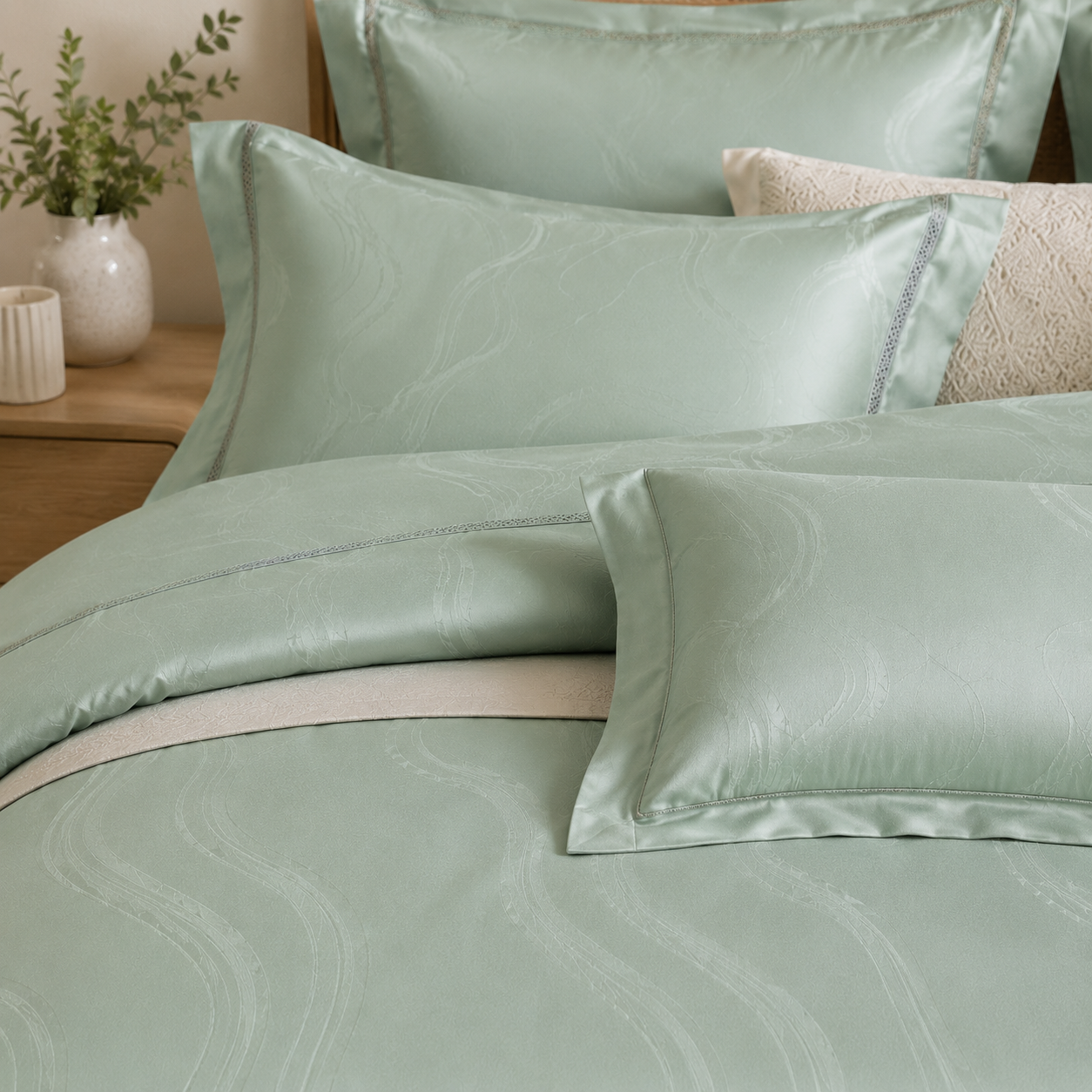 Scandinavian Luxe Jacquard - Sage Mist Egyptian Cotton Bedding Set