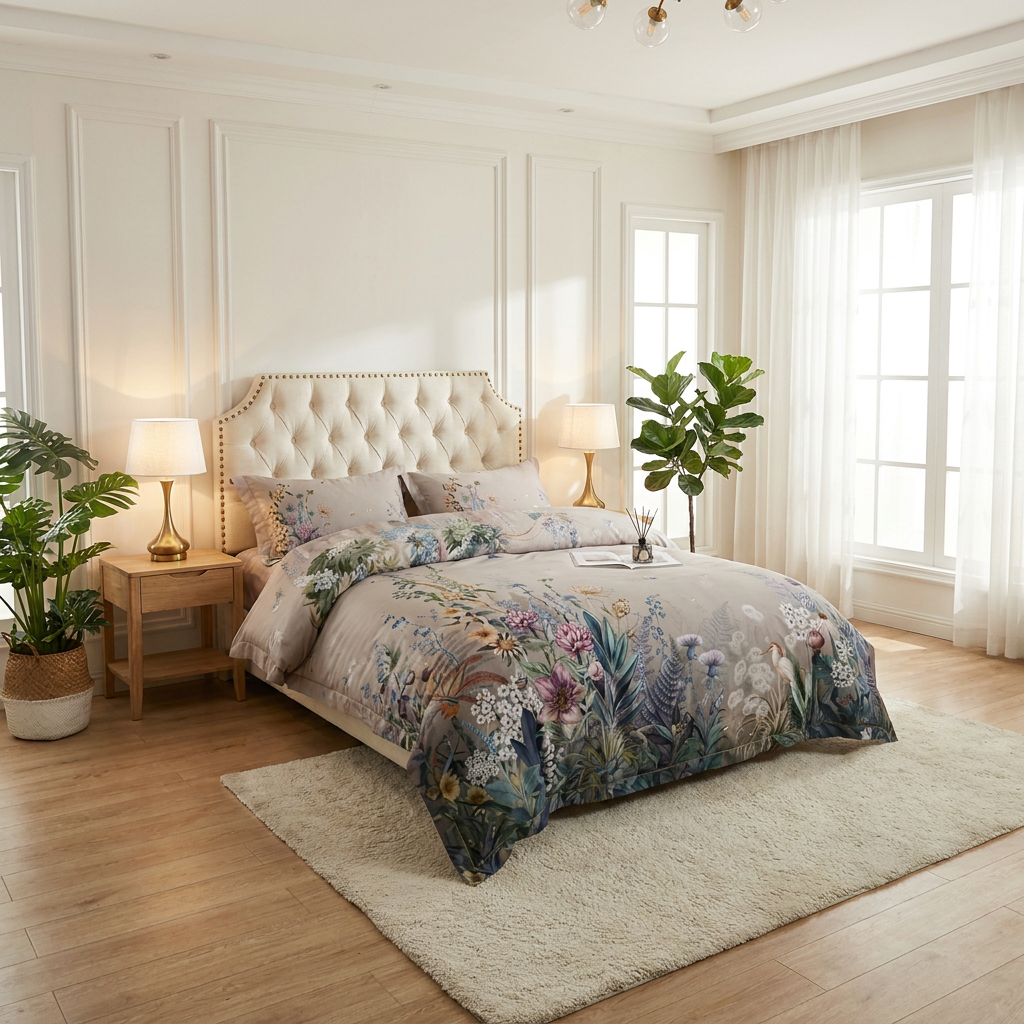 Artisan Design - Floral Bright Natural Egyptian Cotton Bedding Set