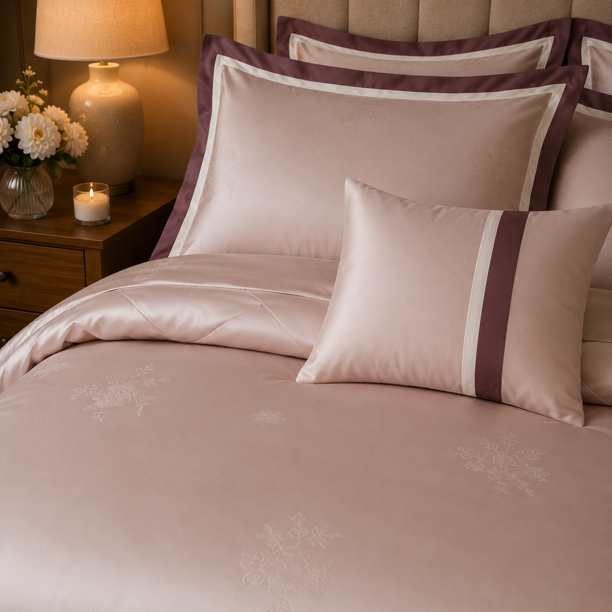 Scandinavian Luxe Jacquard - Blush Cashmere Egyptian Cotton Bedding Set
