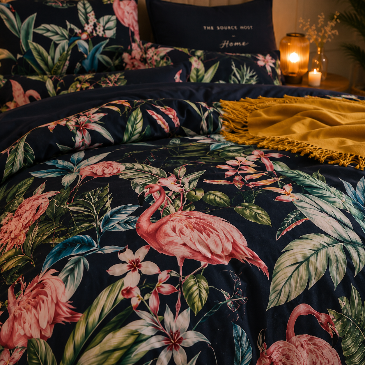 Bright Flamingo Leaf - Island Dreamscape Egyptian Cotton Bedding Set