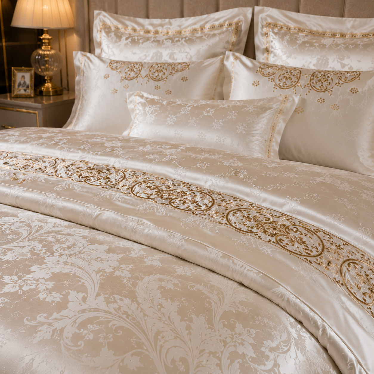 White Jacquard Embroidered Bedding Set