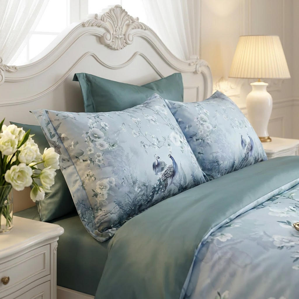 Artisan Design - Peacock Botanical French Romantic Egyptian Cotton Bedding Set