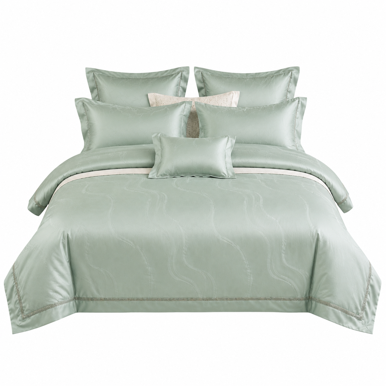 Scandinavian Luxe Jacquard - Sage Mist Egyptian Cotton Bedding Set