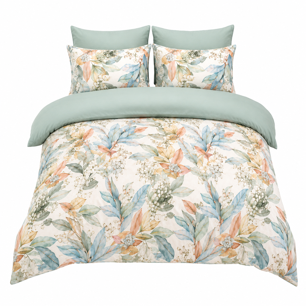 Bright Flamingo Leaf - Fresh Botanical Egyptian Cotton Bedding Set