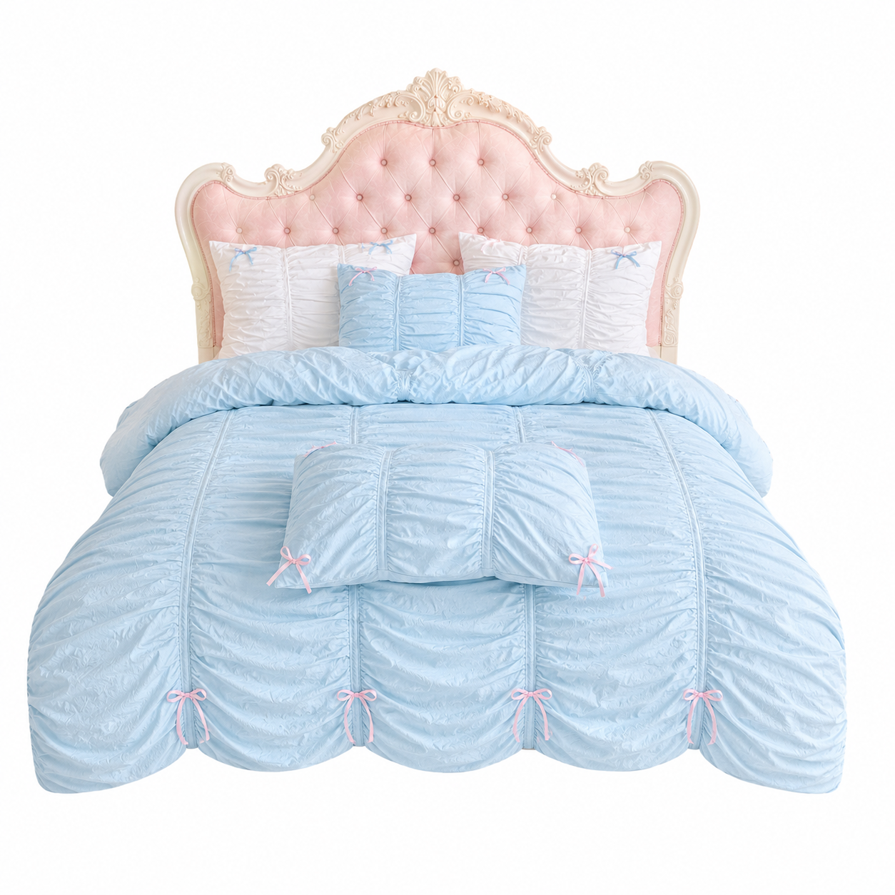 The Enchanted Princess Chamber - Baby Blue Ruched Bedding Set