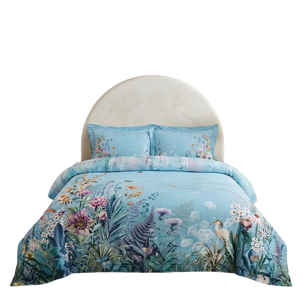 Artisan Design - Sky Blue Botanical Mediterranean Egyptian Cotton Bedding Set