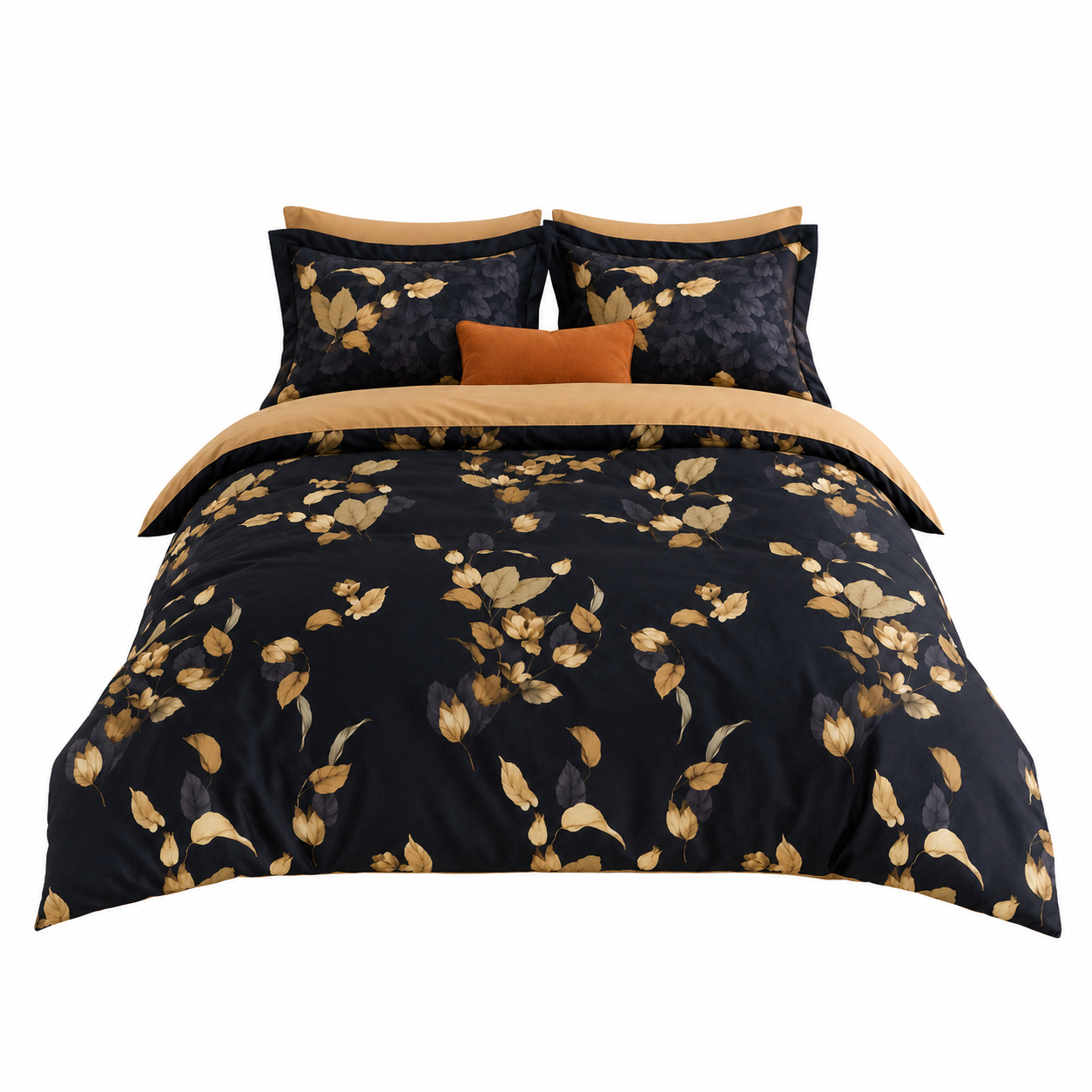 Bright Flamingo Leaf - Noir Twilight Egyptian Cotton Bedding Set