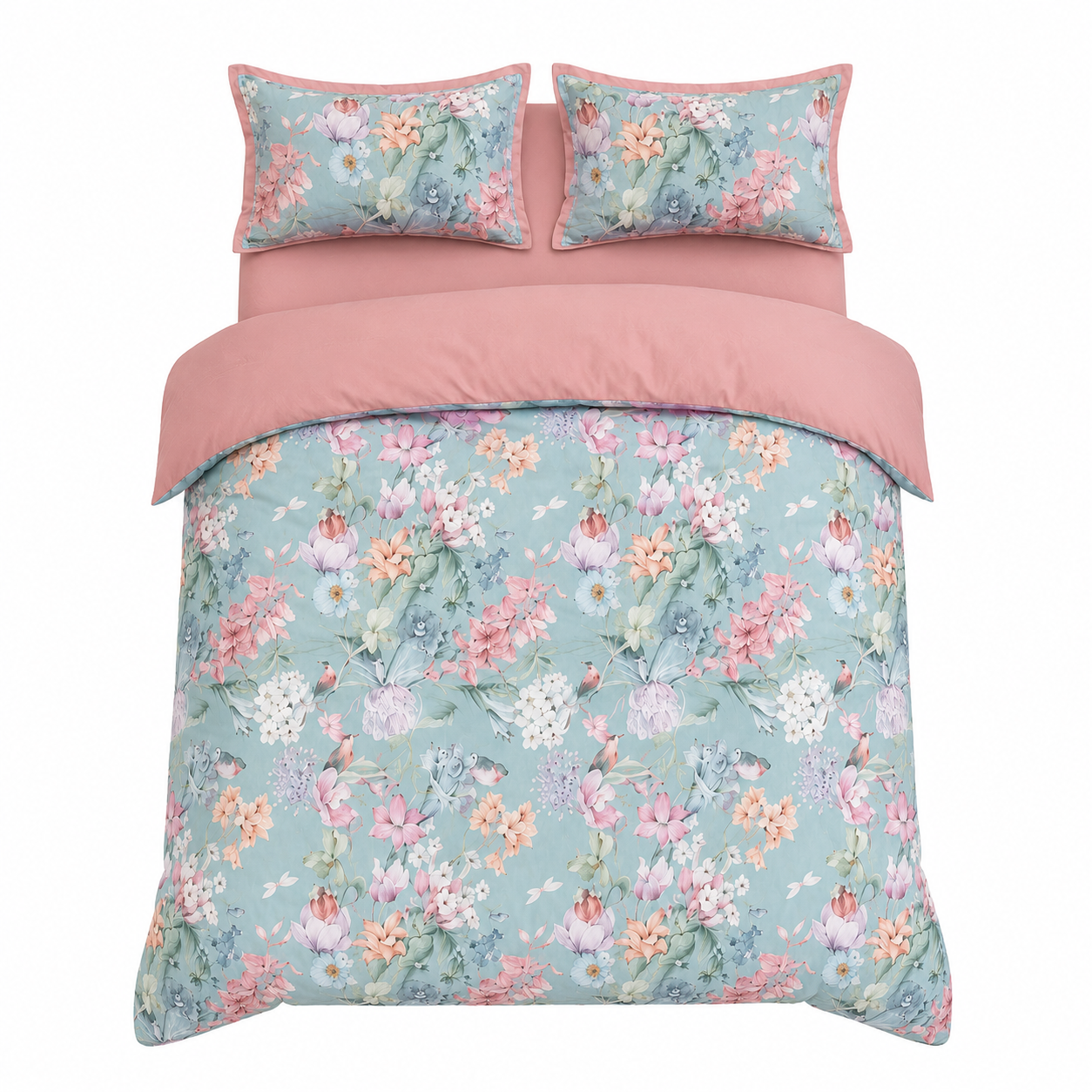 Bright Flamingo Leaf - Bluebell Blossom Egyptian Cotton Bedding Set
