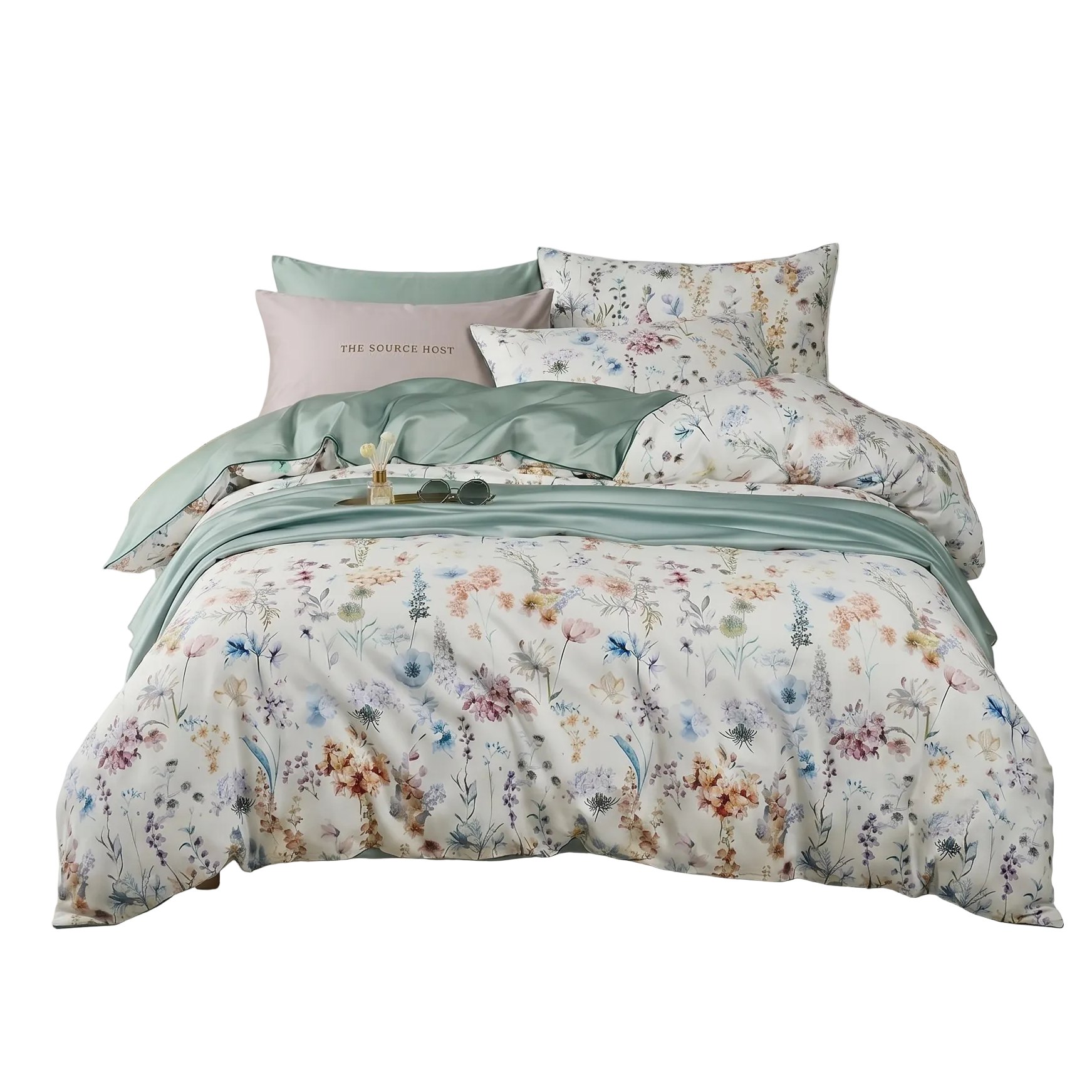 Bright Flamingo Leaf - Botanical Meadow Egyptian Cotton Bedding Set