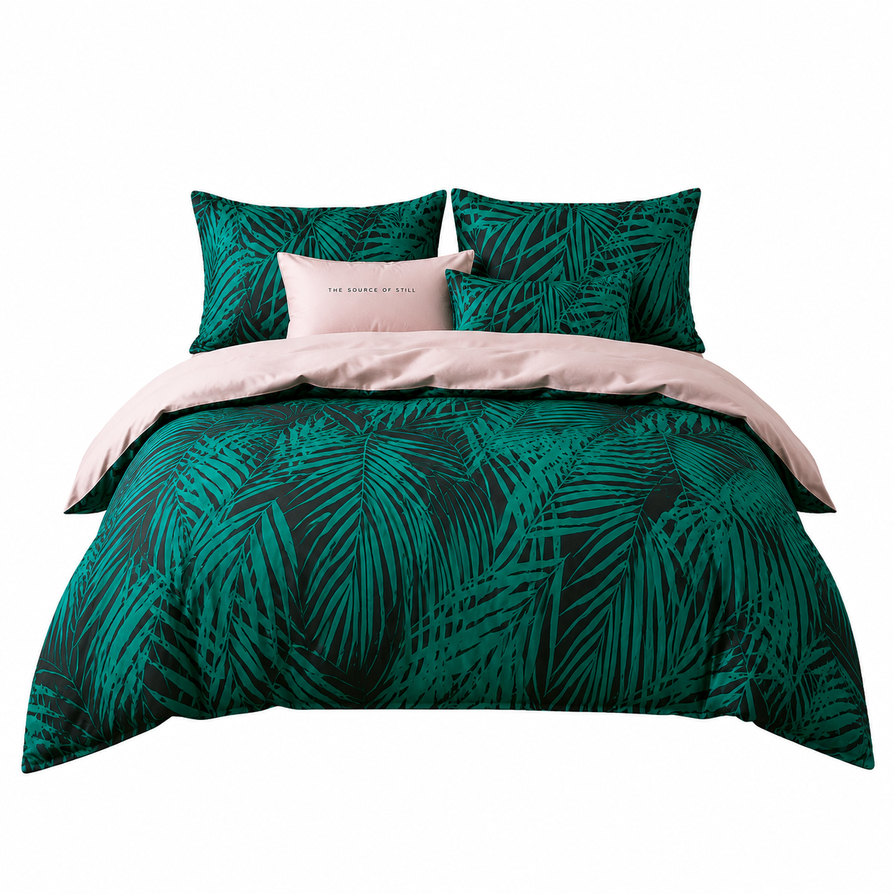 Bright Flamingo Leaf - Emerald Palm Retreat Egyptian Cotton Bedding Set