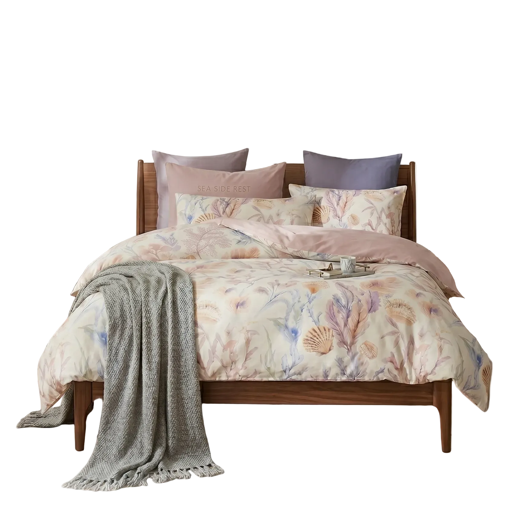 Bright Flamingo Leaf - Coastal Shorelines Pastel Egyptian Cotton Bedding Set