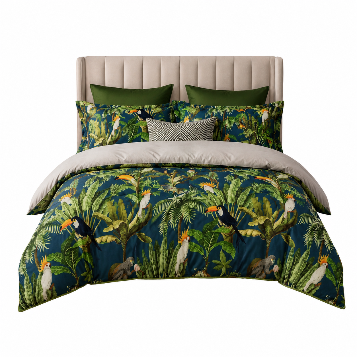 Bright Flamingo Leaf - Tropical Rainforest Escape Egyptian Cotton Bedding Set