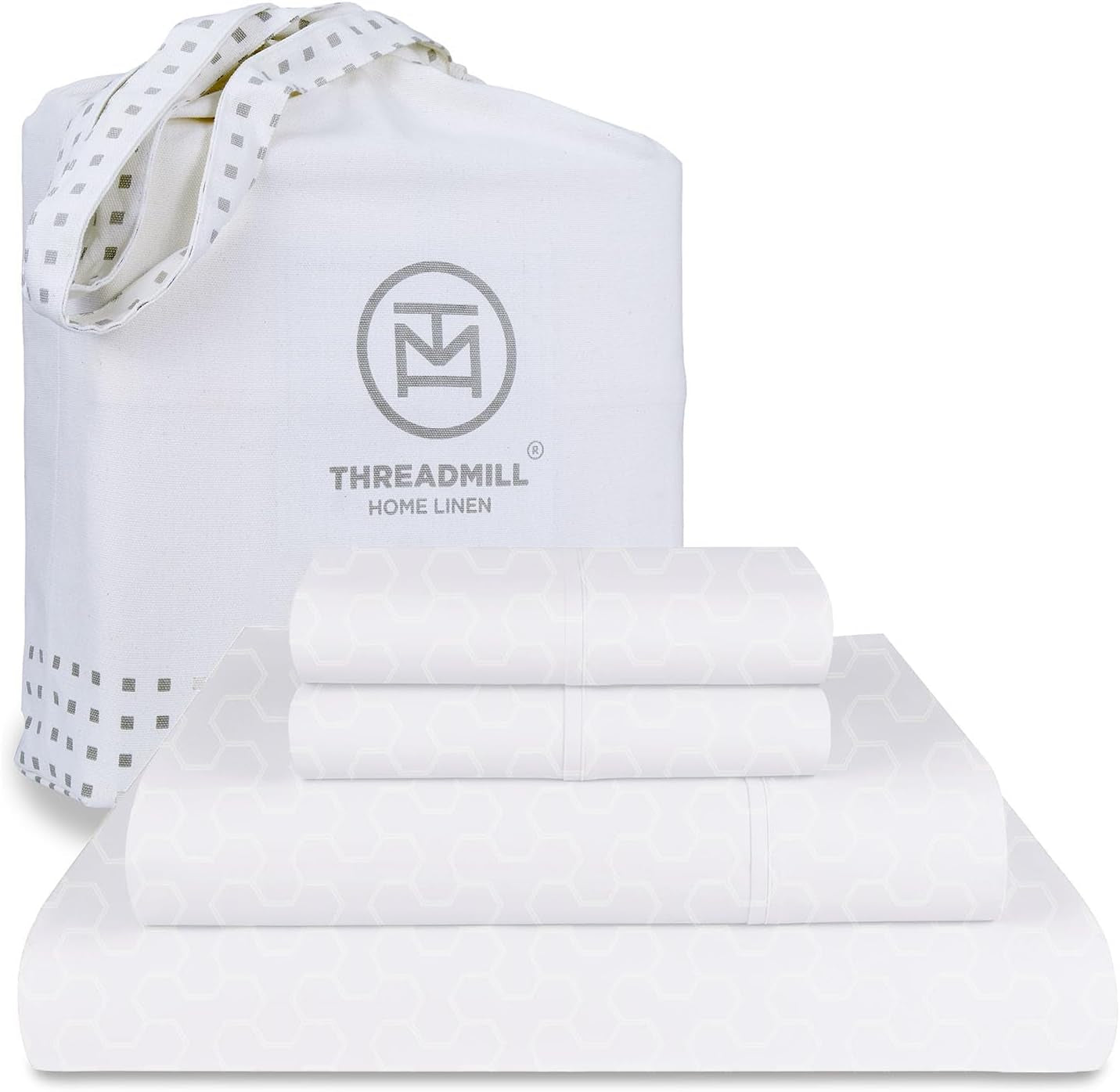 500 Thread Count Queen Size Sheets 4 Pc Luxury Cotton Bedding Set, Jacquard Floria Hotel White, Silky Smooth Sheets with 16" Elasticized Deep Pocket, 2 Pillowcases & Free Tote Bag