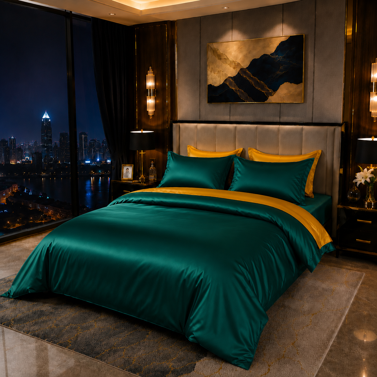 Elegant Two-Tone Egyptian Cotton Bedding Set